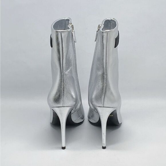 Moschino Logo-Detailed Metallic Leather High-Heel Booties size 38 - Picture 6 of 15